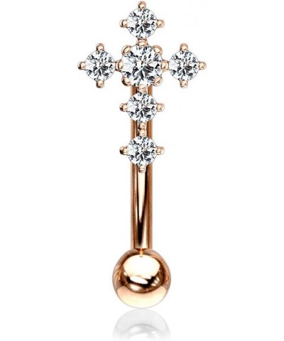 CZ Paved Cross Top 316L Surgical Steel Eyebrow Ring/Curved Barbell (Sold Per Piece) Rose Gold/Clear $10.61 Body Jewelry