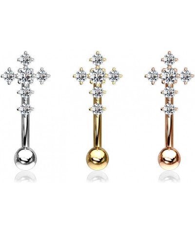 CZ Paved Cross Top 316L Surgical Steel Eyebrow Ring/Curved Barbell (Sold Per Piece) Rose Gold/Clear $10.61 Body Jewelry