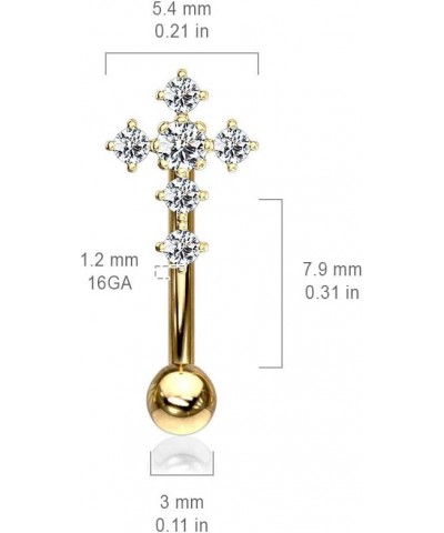 CZ Paved Cross Top 316L Surgical Steel Eyebrow Ring/Curved Barbell (Sold Per Piece) Rose Gold/Clear $10.61 Body Jewelry