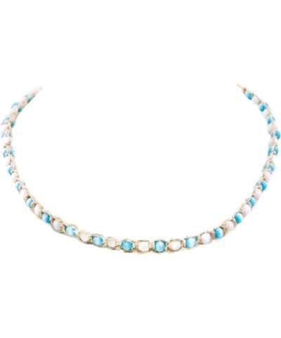 Hemp Choker Necklace with White and Light Blue Cats Eye Beads $8.67 Necklaces