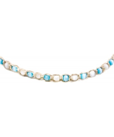 Hemp Choker Necklace with White and Light Blue Cats Eye Beads $8.67 Necklaces