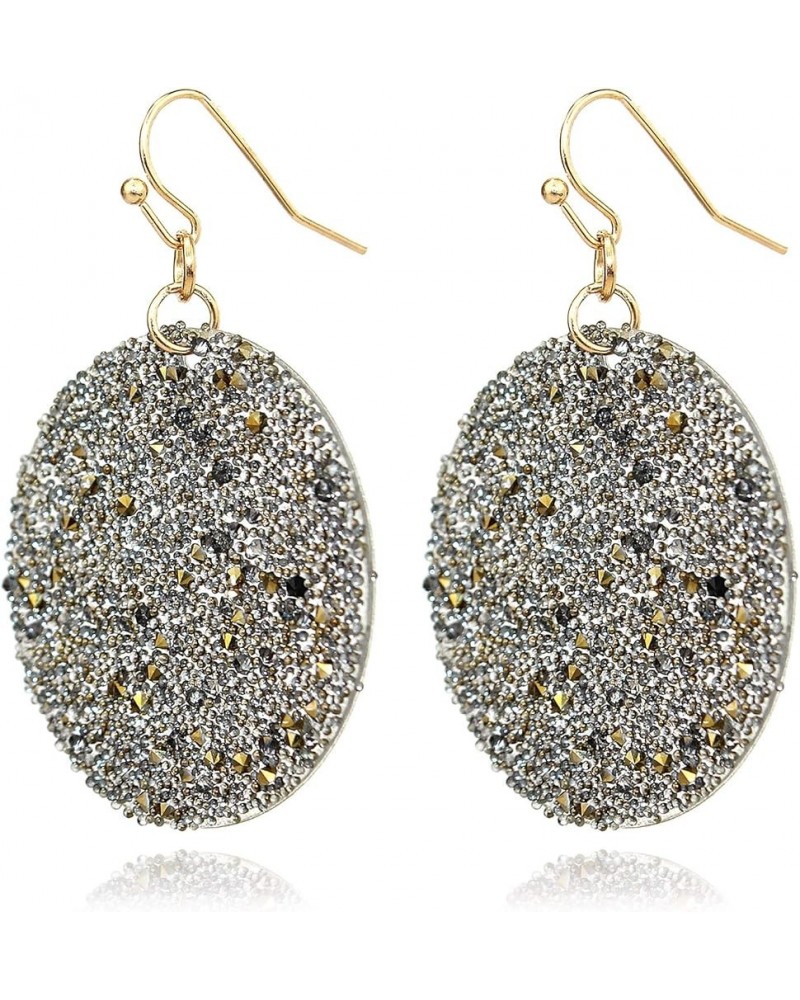 Lightweight Glitter Sparkle Disc Circle Dangle Drop Earrings for Women Black Diamond $10.20 Earrings