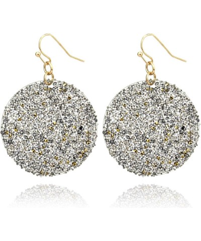 Lightweight Glitter Sparkle Disc Circle Dangle Drop Earrings for Women Black Diamond $10.20 Earrings