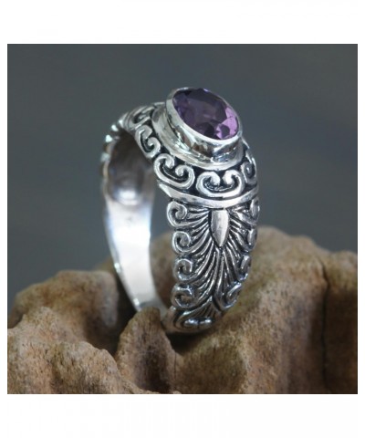 Artisan Handmade Amethyst Solitaire Ring .925 Sterling Silver Purple Single Stone Indonesia Mauve Mist Birthstone 'Sumatra Sp...