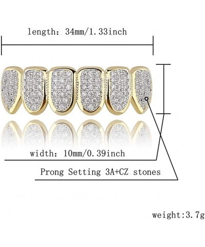 18K Gold Plated All Iced Out Luxury Cubic Zirconia Face Diamond Gold Teeth Grillz Set with Molding Bars Included for Men Wome...