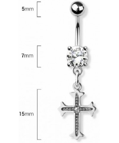 14GA 316L Stainless Steel CZ Crystal Cross Dangling Belly Button Ring Silver Tone $11.01 Body Jewelry