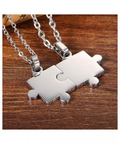 2 Pieces Stainless Steel Puzzle Matching Pendant Couple Necklace Set with 18" & 22" Chain Silver $9.17 Necklaces