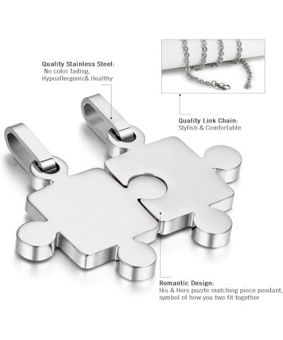 2 Pieces Stainless Steel Puzzle Matching Pendant Couple Necklace Set with 18" & 22" Chain Silver $9.17 Necklaces