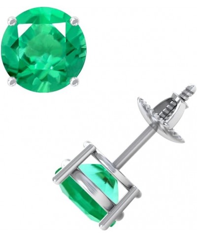 Round Shape Genuine Emerald Stud Earrings 14K Gold Earrings for Women/Platinum Earrings Grade-AA | 1.00ct Platinum $1.00 Earr...