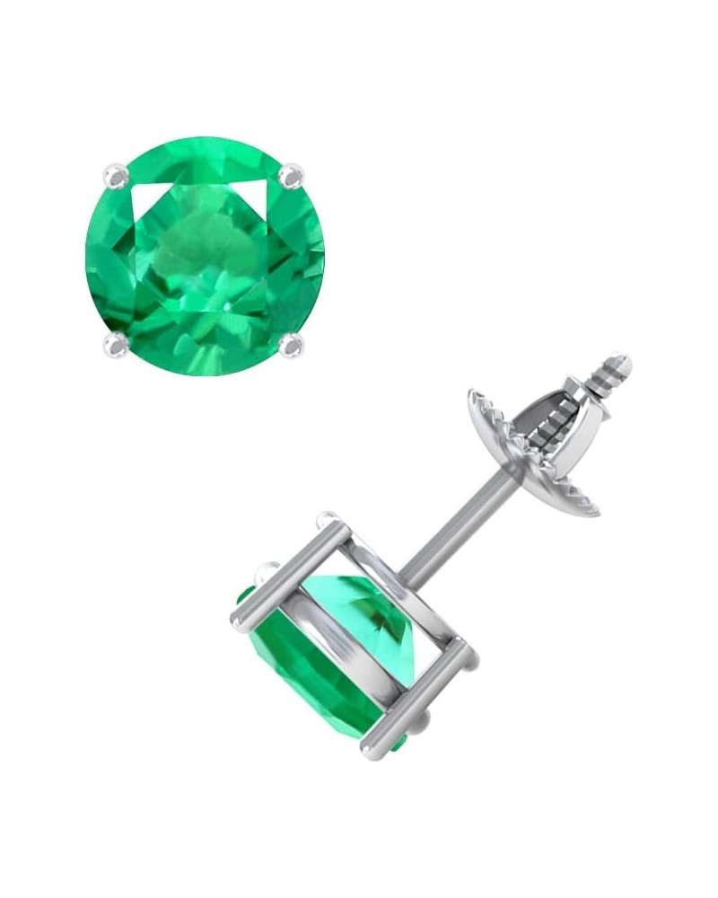 Round Shape Genuine Emerald Stud Earrings 14K Gold Earrings for Women/Platinum Earrings Grade-AA | 1.00ct Platinum $1.00 Earr...