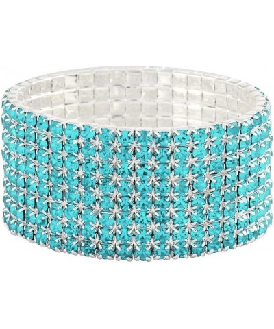 Rhinestone Crystal Stretch Bracelet Sparkle Wedding Bridal Aqua-blue 8 Rows $7.65 Bracelets