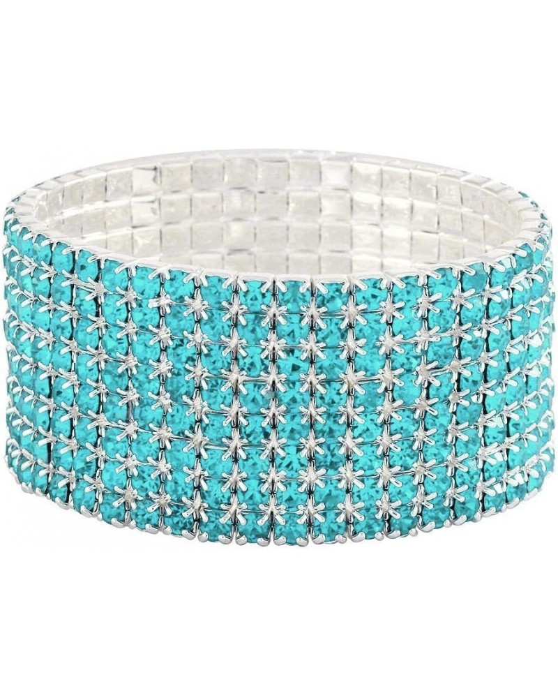 Rhinestone Crystal Stretch Bracelet Sparkle Wedding Bridal Aqua-blue 8 Rows $7.65 Bracelets