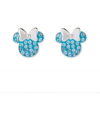 Minnie Mouse Jewelry, Sterling Silver Pave Birthstone Crystal Stud Earrings March-Aquamarine Light Blue Crystal $22.05 Earrings