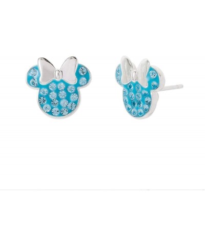 Minnie Mouse Jewelry, Sterling Silver Pave Birthstone Crystal Stud Earrings March-Aquamarine Light Blue Crystal $22.05 Earrings