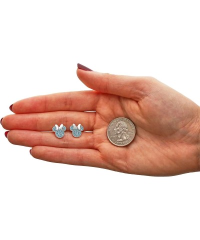 Minnie Mouse Jewelry, Sterling Silver Pave Birthstone Crystal Stud Earrings March-Aquamarine Light Blue Crystal $22.05 Earrings