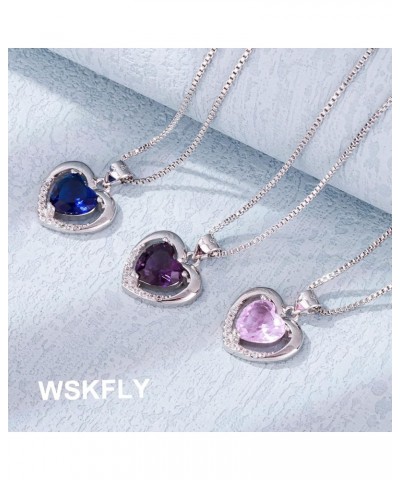 Birthstone Necklace for Women Heart Pendant Created Gemstone Birthday Gifts for Wife Daughter Her 18+2 Inch Purple $13.93 Nec...