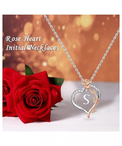 Rose Heart Necklaces for Women Girls - Heart Initial Pendant Necklaces for Women Teen Girls Jewelry Christmas Valentines Anni...