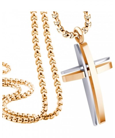 Grooved Stainless Steel Cross Necklace for Men and Women 16-24" Chain Silver & Rose Gold 16.0 Inches $11.79 Necklaces