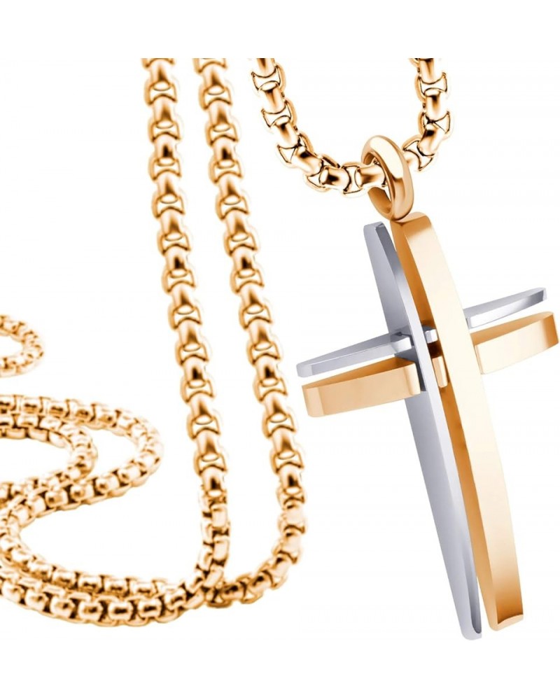 Grooved Stainless Steel Cross Necklace for Men and Women 16-24" Chain Silver & Rose Gold 16.0 Inches $11.79 Necklaces