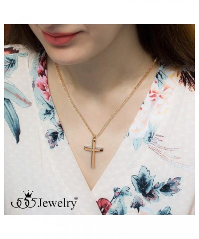 Grooved Stainless Steel Cross Necklace for Men and Women 16-24" Chain Silver & Rose Gold 16.0 Inches $11.79 Necklaces