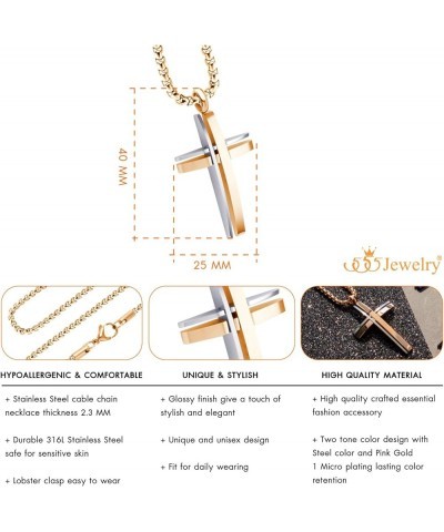 Grooved Stainless Steel Cross Necklace for Men and Women 16-24" Chain Silver & Rose Gold 16.0 Inches $11.79 Necklaces