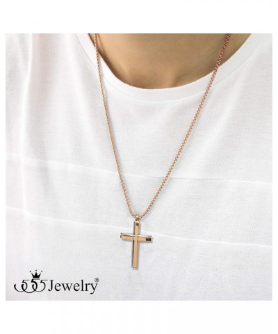 Grooved Stainless Steel Cross Necklace for Men and Women 16-24" Chain Silver & Rose Gold 16.0 Inches $11.79 Necklaces