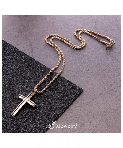 Grooved Stainless Steel Cross Necklace for Men and Women 16-24" Chain Silver & Rose Gold 16.0 Inches $11.79 Necklaces