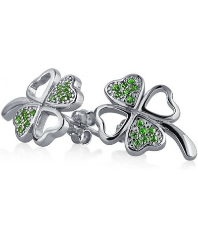 Irish Triquetra Celtic Knot CZ Circle Good Luck Shamrock Clover Dangle Stud Earrings Simulated Kelly Green Emerald Cubic Zirc...