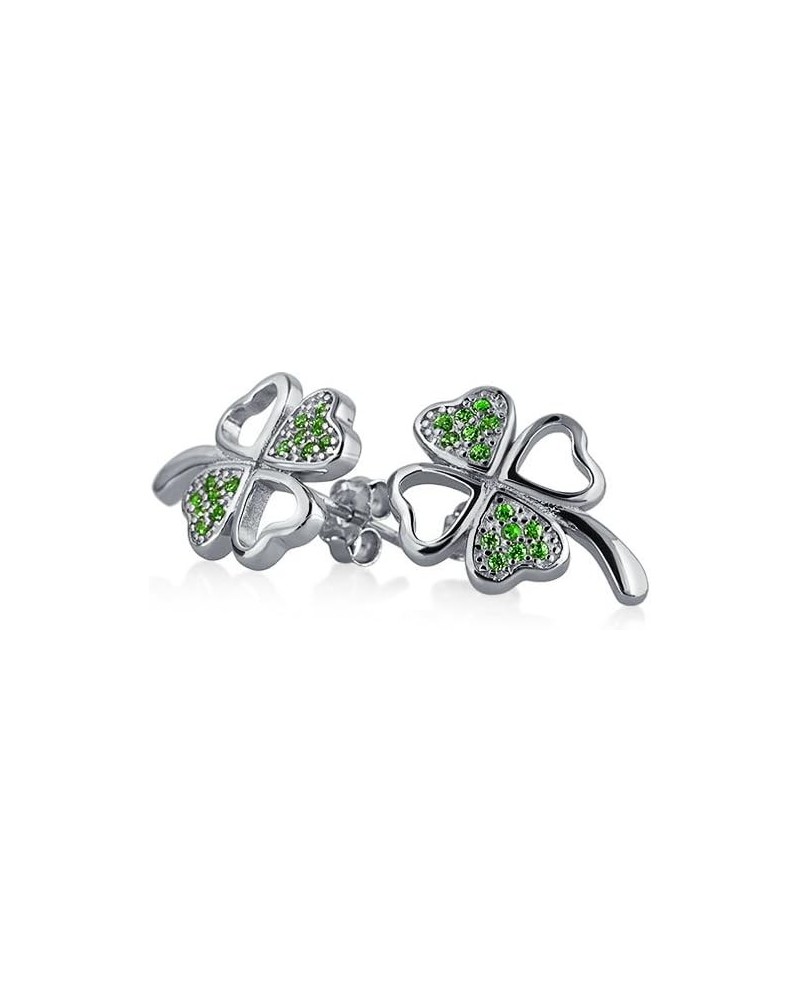 Irish Triquetra Celtic Knot CZ Circle Good Luck Shamrock Clover Dangle Stud Earrings Simulated Kelly Green Emerald Cubic Zirc...