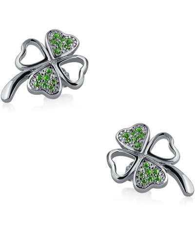 Irish Triquetra Celtic Knot CZ Circle Good Luck Shamrock Clover Dangle Stud Earrings Simulated Kelly Green Emerald Cubic Zirc...