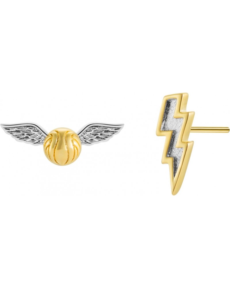 Golden Snitch & Thunder Bolt Studs Earrings with Gold & 925 Sterling Silver Back Posts $20.64 Earrings