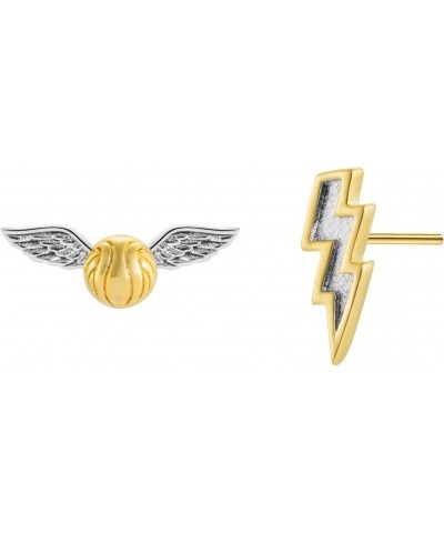 Golden Snitch & Thunder Bolt Studs Earrings with Gold & 925 Sterling Silver Back Posts $20.64 Earrings