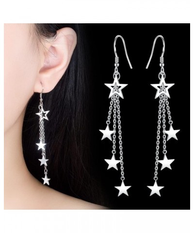 Star Moon Paper Crane Long Tassel Drop Dangle Earrings Temperament Dainty Long Lucky Star Crescent Planet Chain Tassel Earrin...