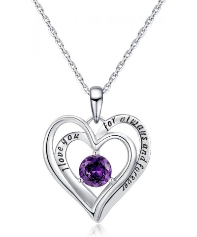 Double Heart Birthstone Pendant Necklace - 925 Sterling Silver Dainty Love You Forever Round Gemstone Cubic Zirconia 18” Plat...