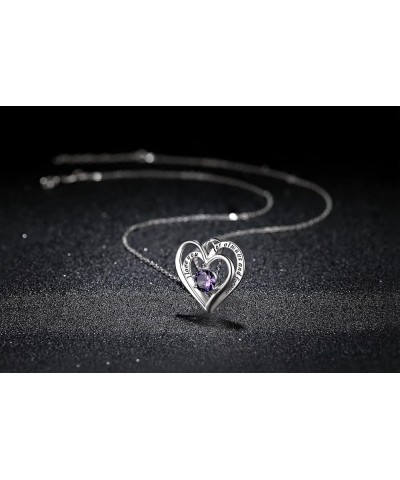 Double Heart Birthstone Pendant Necklace - 925 Sterling Silver Dainty Love You Forever Round Gemstone Cubic Zirconia 18” Plat...