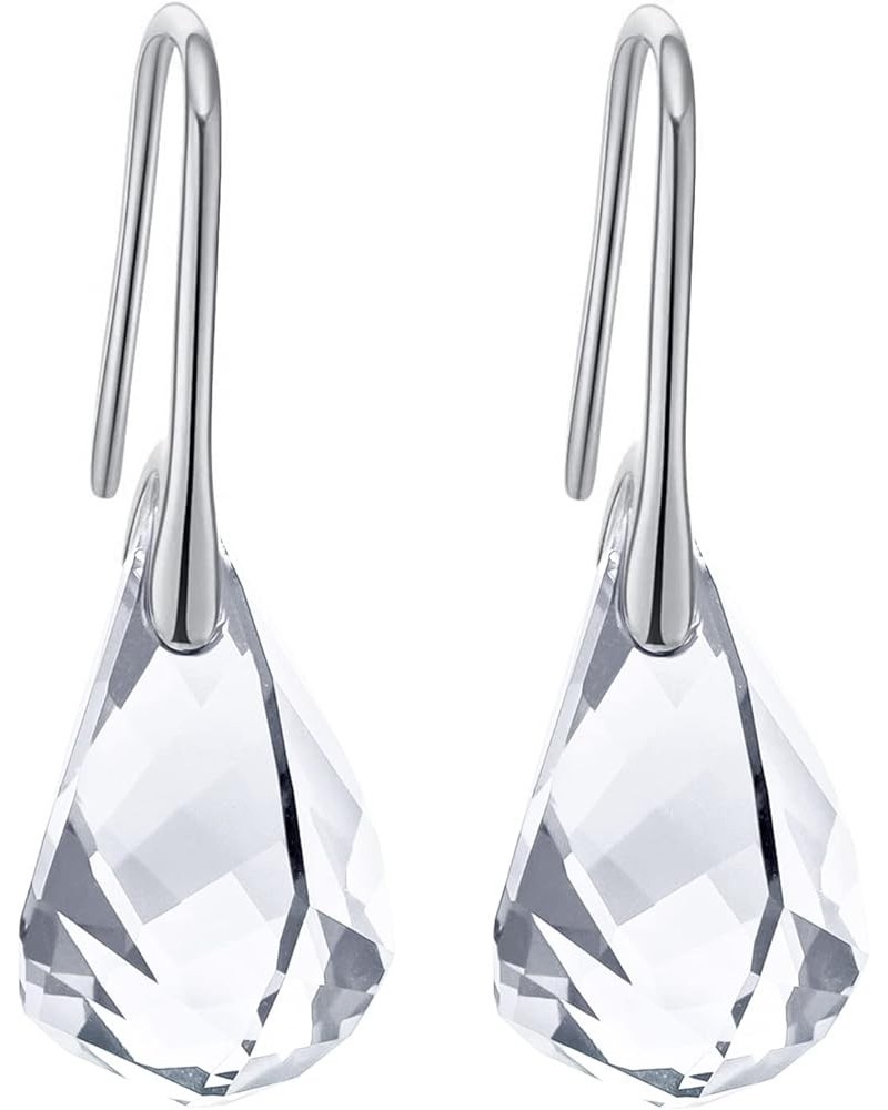 Crystal Teardrop Earrings S925 Sterling Silver Dangle Earrings Gold Plated Earrings for Women Silver+White $15.40 Earrings