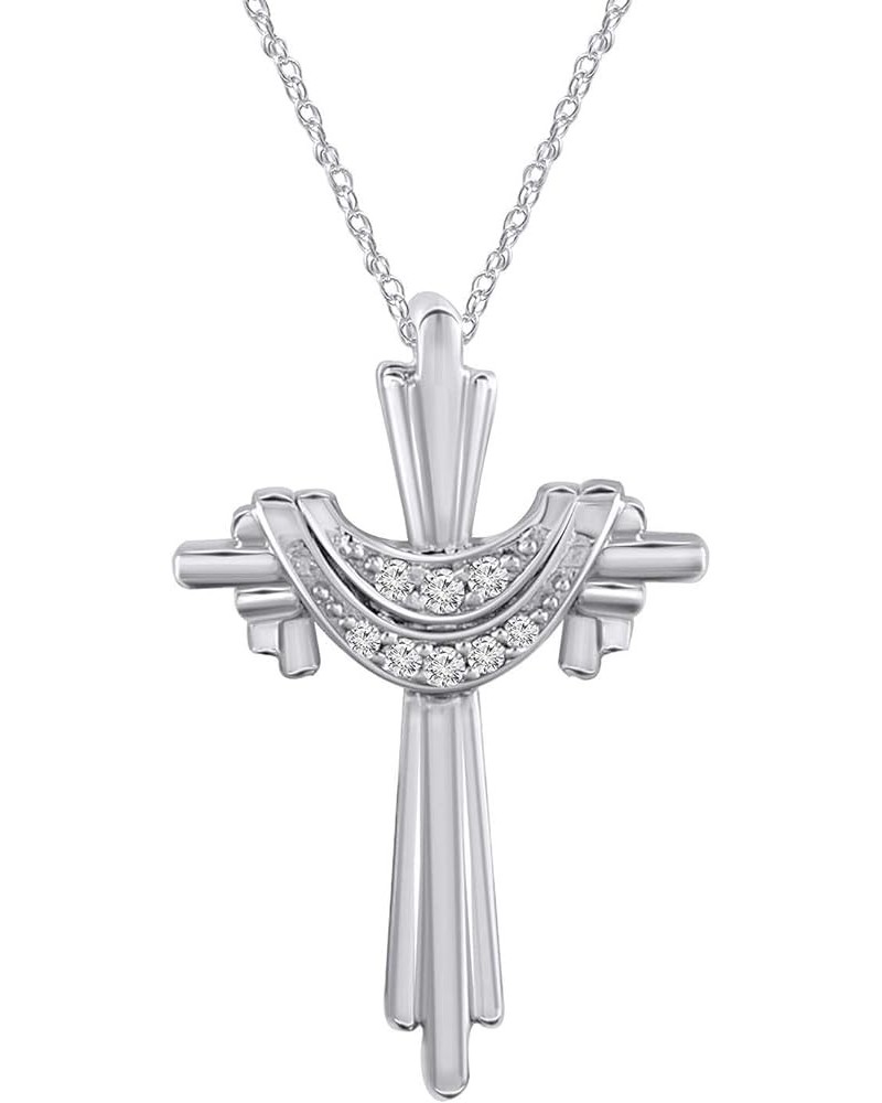 14k White Gold Finish 925 Sterling Silver Round White Diamond Religious Cross Pendant NecklaceFor Women Girls Birthday Christ...