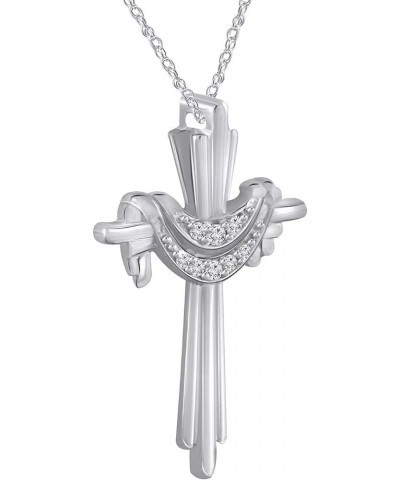 14k White Gold Finish 925 Sterling Silver Round White Diamond Religious Cross Pendant NecklaceFor Women Girls Birthday Christ...