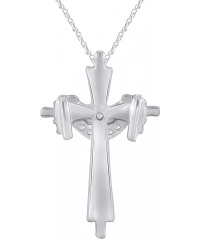 14k White Gold Finish 925 Sterling Silver Round White Diamond Religious Cross Pendant NecklaceFor Women Girls Birthday Christ...