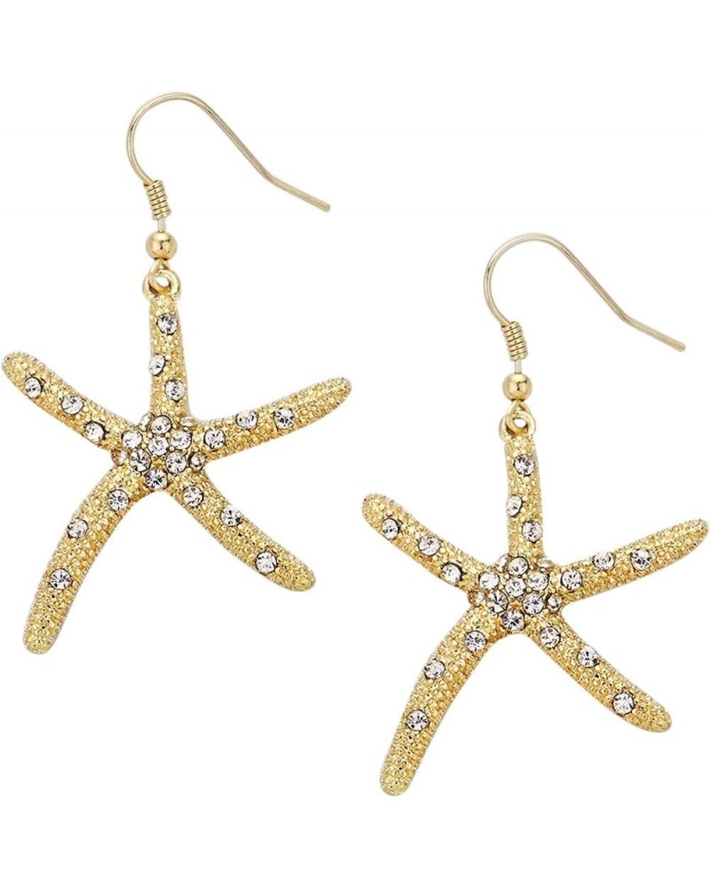 Large Starfish Fashionable Earrings - Fish Hook - Sparkling Crystal - Unique Gift and Souvenir Gold Plated $9.03 Earrings