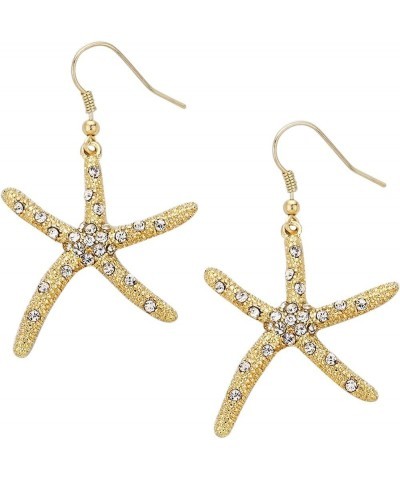 Large Starfish Fashionable Earrings - Fish Hook - Sparkling Crystal - Unique Gift and Souvenir Gold Plated $9.03 Earrings