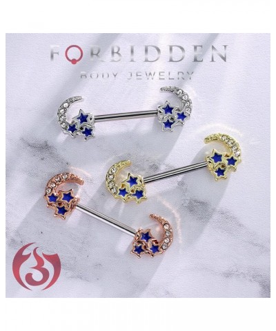 Pave CZ Celestial Moon & Stars 14g Surgical Steel Nipple Barbells (Choose Color) Rose Gold Tone $11.79 Body Jewelry