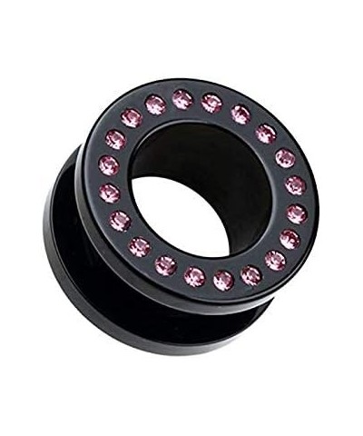 Gems Encircle Screw-Fit Ear Gauge Tunnel Plug Earrings 7/8" (22mm), Black/Pink $11.99 Body Jewelry