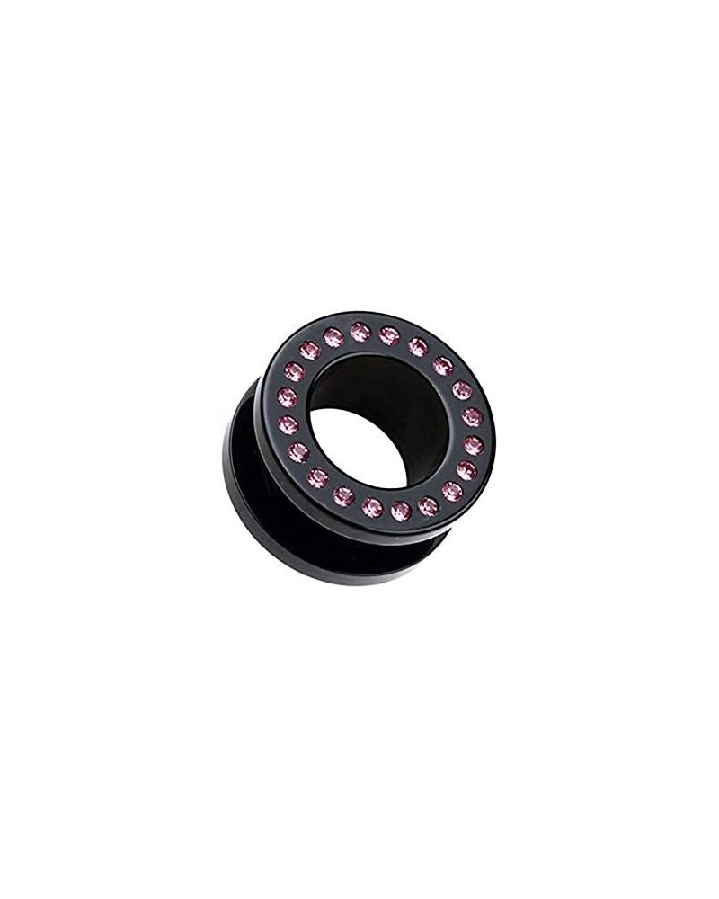 Gems Encircle Screw-Fit Ear Gauge Tunnel Plug Earrings 7/8" (22mm), Black/Pink $11.99 Body Jewelry