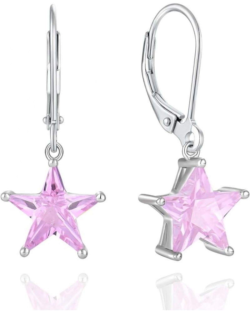 Cubic Zirconia Star Earrings 925 Sterling Silver Leverback Dangle Gemstone Earring Star Birthstone Jewelry Valentine's Day Gi...