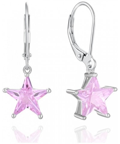 Cubic Zirconia Star Earrings 925 Sterling Silver Leverback Dangle Gemstone Earring Star Birthstone Jewelry Valentine's Day Gi...