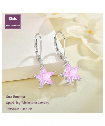 Cubic Zirconia Star Earrings 925 Sterling Silver Leverback Dangle Gemstone Earring Star Birthstone Jewelry Valentine's Day Gi...