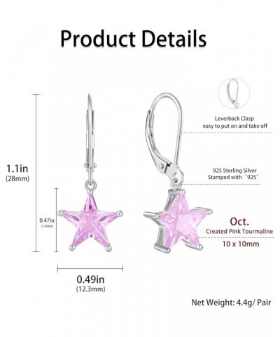 Cubic Zirconia Star Earrings 925 Sterling Silver Leverback Dangle Gemstone Earring Star Birthstone Jewelry Valentine's Day Gi...