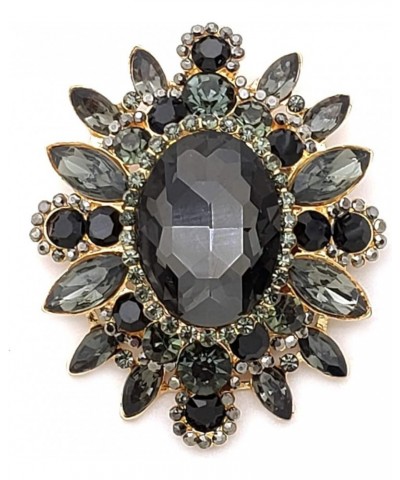 Women's Elegant Oval Crystal Rhinestone Sunflower Flower Brooch Pin Hematite + Gold Tone $9.00 Brooches & Pins