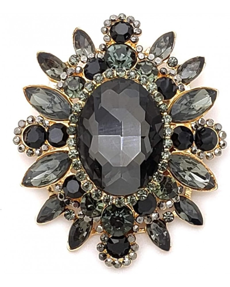 Women's Elegant Oval Crystal Rhinestone Sunflower Flower Brooch Pin Hematite + Gold Tone $9.00 Brooches & Pins